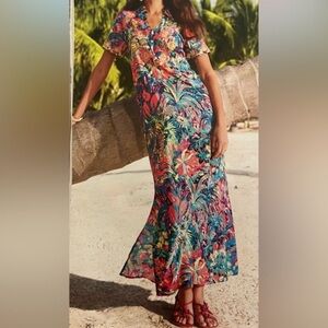 Soft Surroundings Florence Tropicana Embellished Sequin Floral Midi Dress